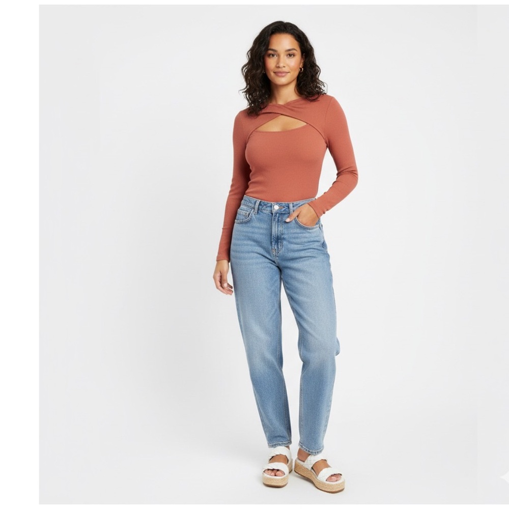NWT Amazon Essentials Women's Fine Rib Long Sleeve Cutout Bodysuit SIZE L